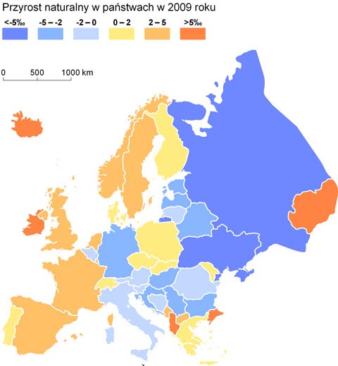 przyrost naturalny w europie mapa
